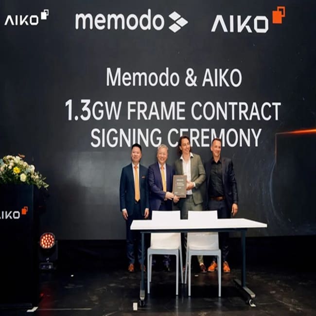 A fabricante chinesa Aiko Solar assina contrato de fornecimento de 1,3 GW com a Memodo